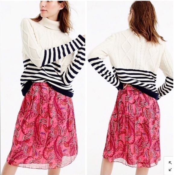 J. Crew 100% Silk Double Pleated Skirt Paisley - Picture 1 of 4